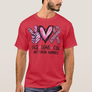 T-shirt Peace Love Cure Pink Ribbon Cancer du sein Lauréat