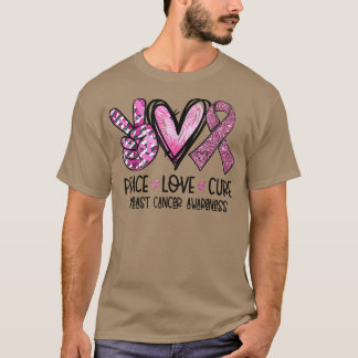 T-shirt Peace Love Cure Pink Ribbon Cancer du sein Lauréat