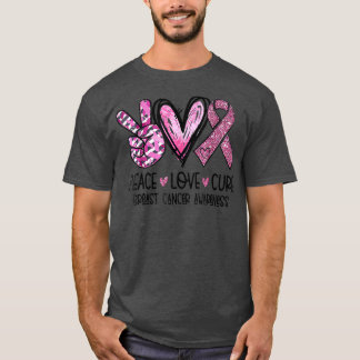 T-shirt Peace Love Cure Pink Ribbon Cancer du sein Lauréat