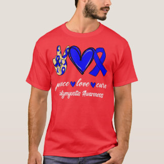 T-shirt Peace Love Cure Polymyositis Blue Ribbon Awareness