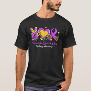 T-shirt Peace Love Cure Purple Ribbon Epilepsie Sensibilis