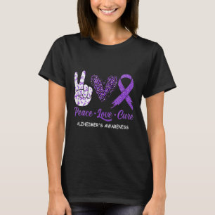 T-shirt Peace Love Cure Purple Ribbon Heimerheimer maladie