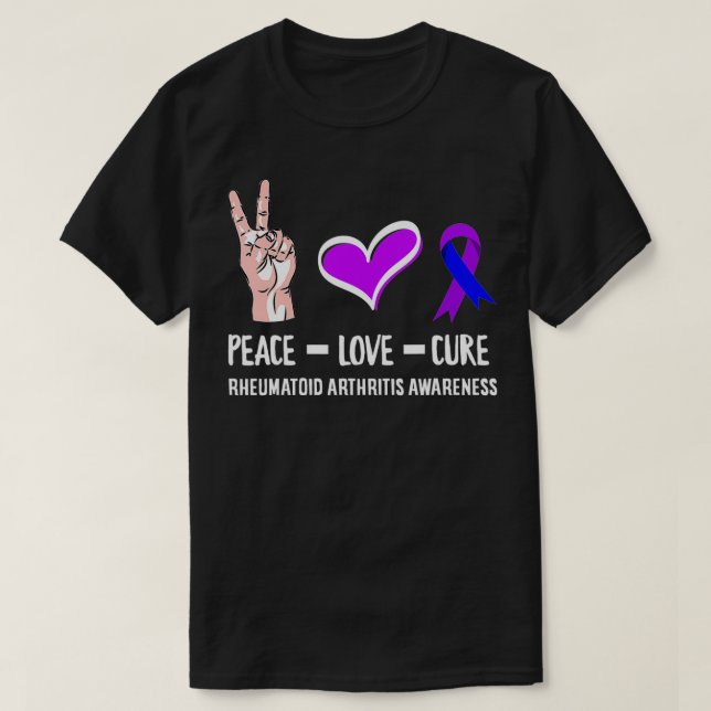 T-shirt Peace Love Cure Rheumatoid Arthrite Warrior & Awa (Design devant)