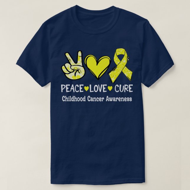 T-shirt Peace Love Cure Rose Ribbon Enfance Cancer Aware (Design devant)