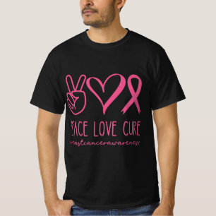 T-shirt Peace Love Cure rose Ruban Guerrier Cancer du sein