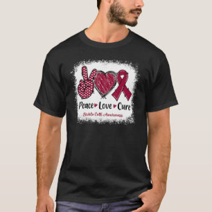 T-shirt Peace Love Cure Sickle Cell Awareness Burgundy Rib