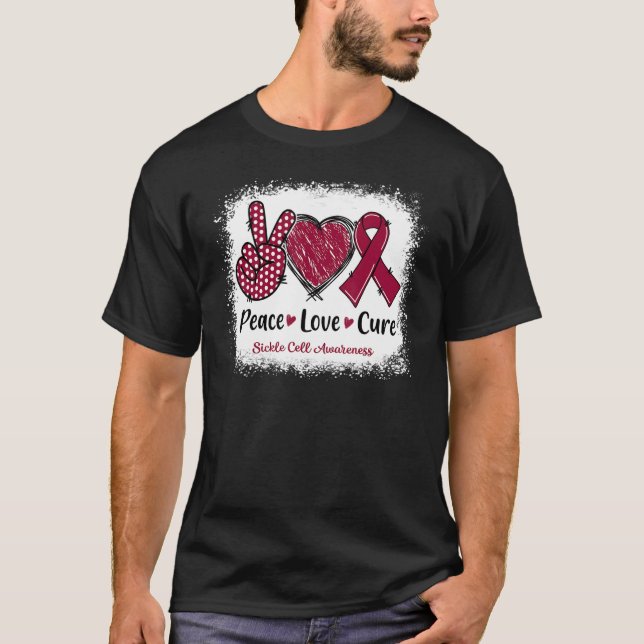 T-shirt Peace Love Cure Sickle Cell Awareness Burgundy Rib (Devant)