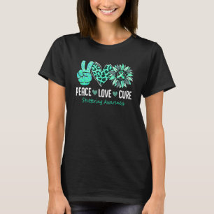 T-shirt Peace Love Cure Stutttering Awareness Turquoise Su