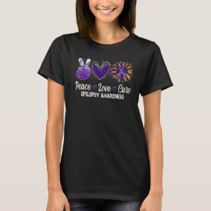 T-shirt Peace Love Cure Sunflower Epilepsy Awareness Warr