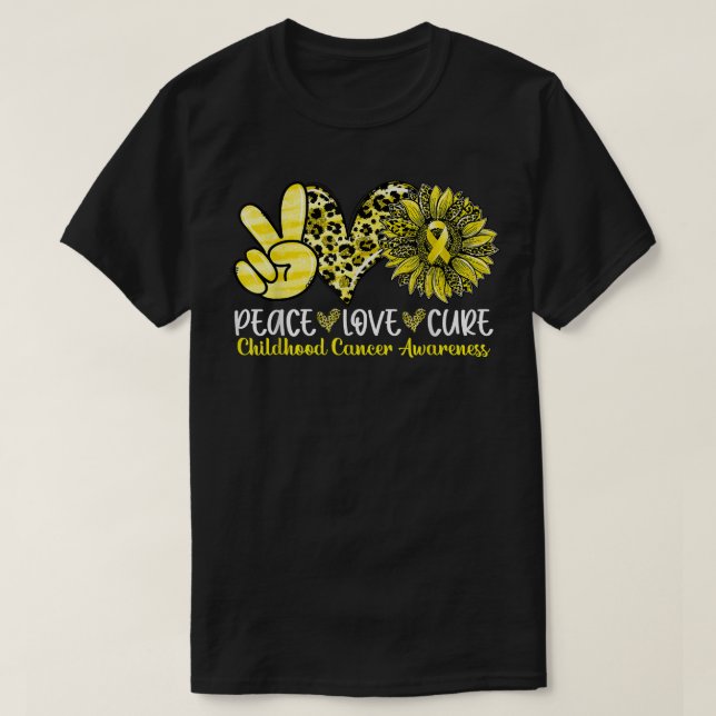 T-shirt Peace Love Cure Sunflower Leopard Cancer de l'enfa (Design devant)