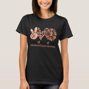 T-shirt Peace Love Cure Sunflower Peach Ribbon Endometrial