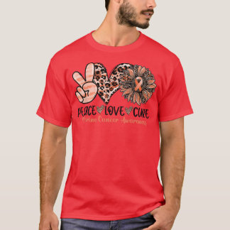 T-shirt Peace Love Cure Sunflower Peach Ribbon Uterine Can