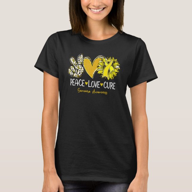 T-shirt Peace Love Cure Sunflower Yellow Ribbon Sarcoma Aw (Devant)