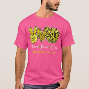 T-shirt Peace Love Cure Tournesol Enfance Cancer