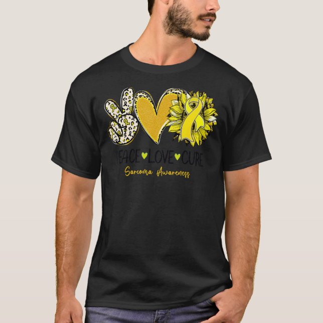 T-shirt Peace Love Cure Tournesol Leopard Sarcoma Awards (Devant)