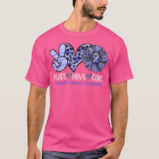T-shirt Peace Love Cure Tournesol Leopard Stomach Cancer A