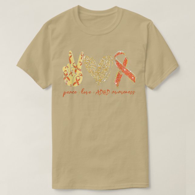 T-shirt Peace Love Cures Adhd Sensibilisation Patients (Design devant)