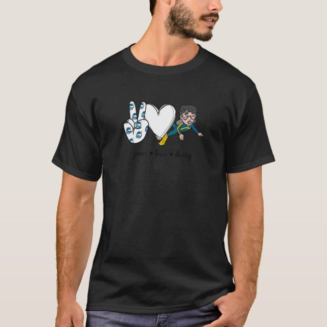T-shirt Peace Love Diving Paix Main Sign Diving (Devant)