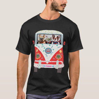 T-shirt Peace Love Dogs Hippie Van French Bulldog