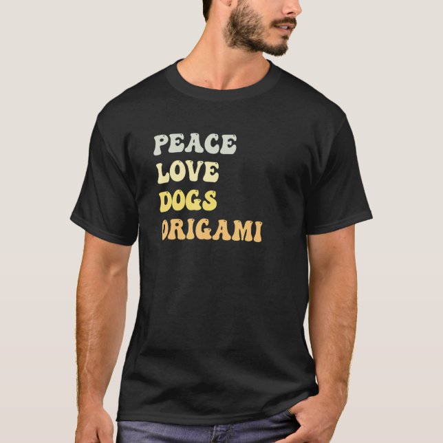 T-shirt Peace Love Dogs Origami  Retro (Devant)