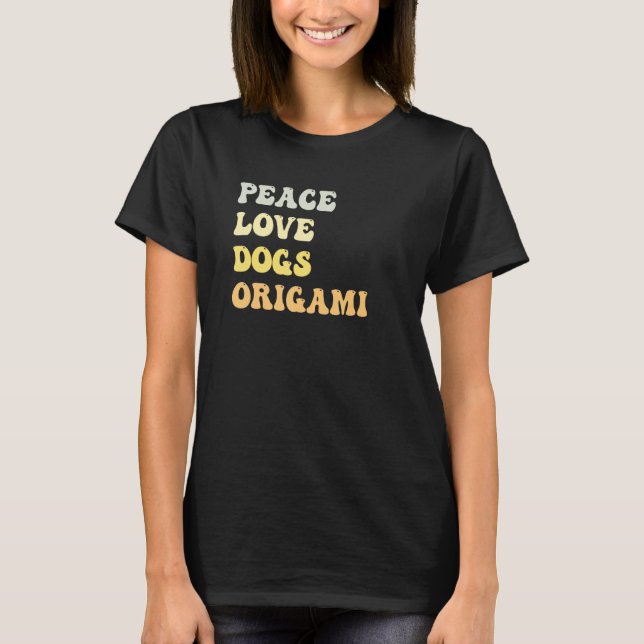 T-shirt Peace Love Dogs Origami  Retro (Devant)