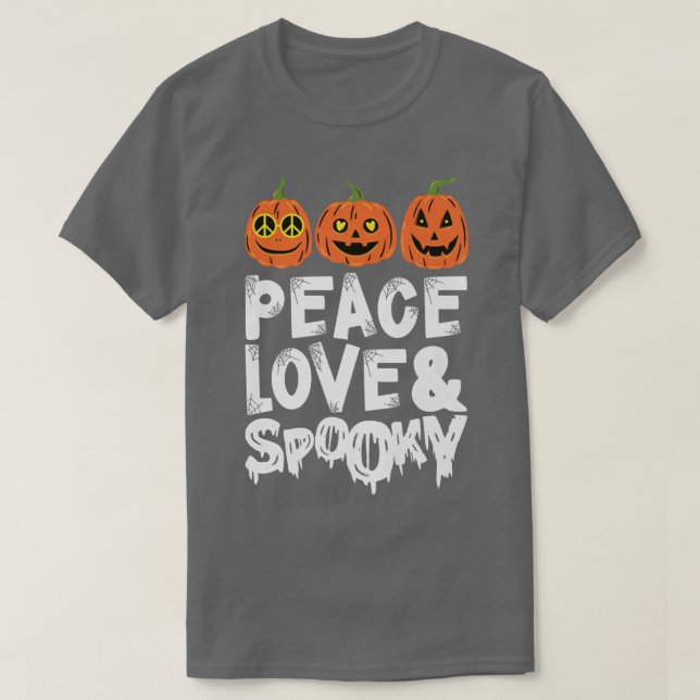 T-shirt Peace Love & Éffrayant Halloween Citrouilles Jack  (Design devant)