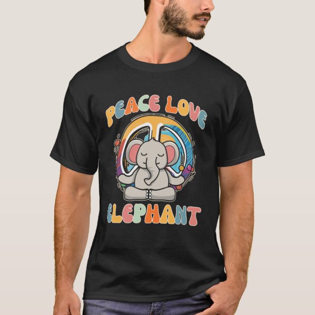 T-shirt Peace Love Elephant Boar Hippie Yoga Méditation H (Devant)