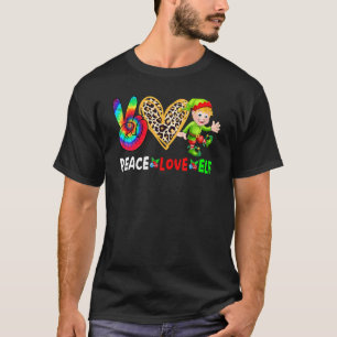 T-shirt Peace Love Elf Xmas Elf Couleur Tie Teinture Leopa