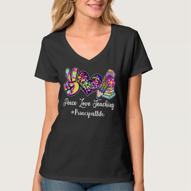 T-shirt Peace Love Enseignement principal Cravate d'enseig (Devant)