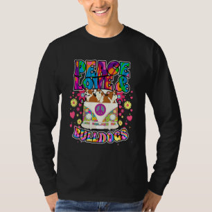 T-shirt Peace Love Et Bulldogs Hippie Beatnik Chien