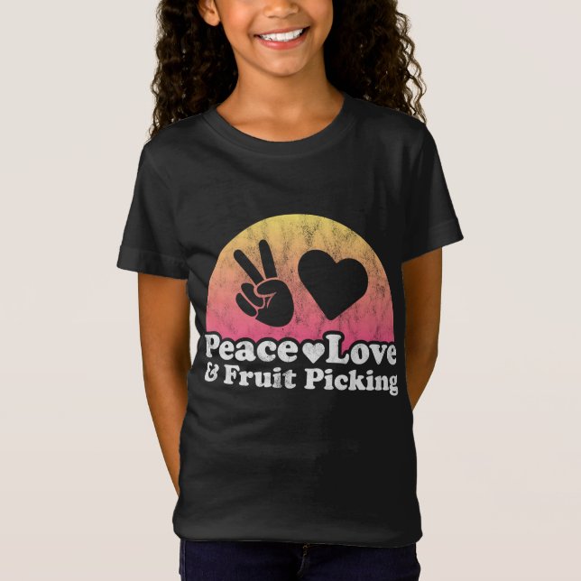 T-Shirt Peace Love et cueillette de fruits (Devant)