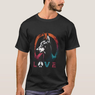 T-shirt Peace Love Et Dobermann Dog - Symbo Paix Vintage