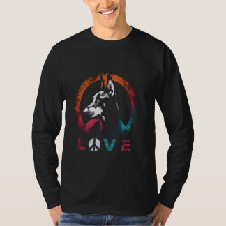 T-shirt Peace Love Et Dobermann Dog - Symbo Paix Vintage