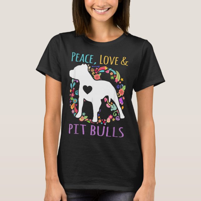 T-shirt Peace Love Et Pit Bulls Drôle Amateur De Chien (Devant)