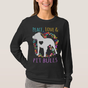 T-shirt Peace Love Et Pit Bulls Drôle Amateur De Chien