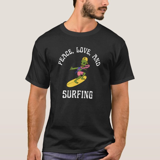 T-shirt Peace Love Et Surf Alien Et Hawaii (Devant)