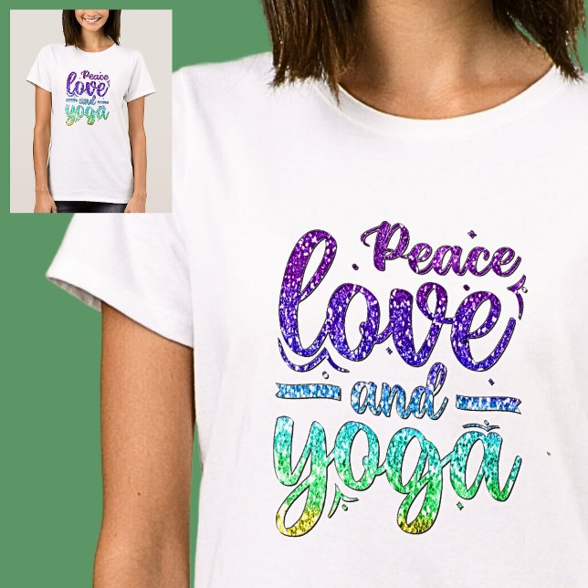 T-shirt Peace Love et Yoga Pastel Arc-en-ciel en blanc (Créateur téléchargé)