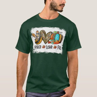 T-shirt Peace Love Fall Autumn Leopard Heart Pumkin Thank