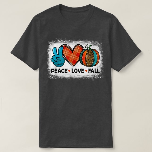 T-shirt Peace Love Fall Leopard Citrouille Halloween Vibes (Design devant)