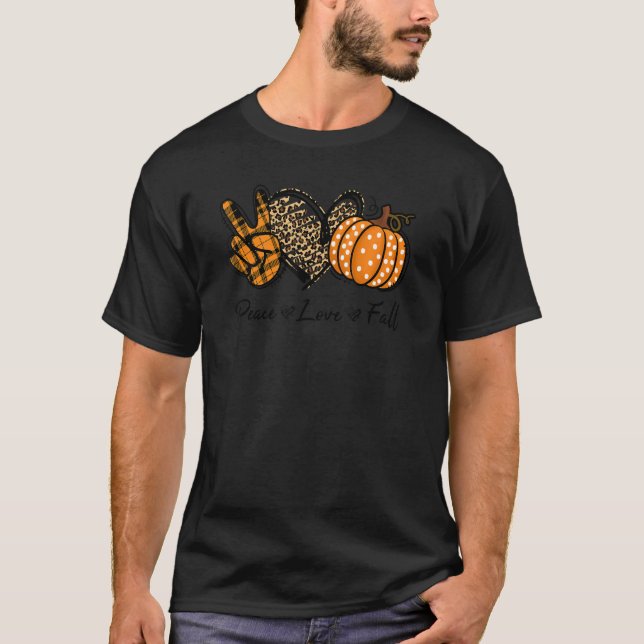T-shirt Peace Love Fall Leopard Pumpkin Spice Autumn Thank (Devant)