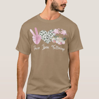 T-shirt Peace Love Fallmingo Flamant rose rose & Citrouill