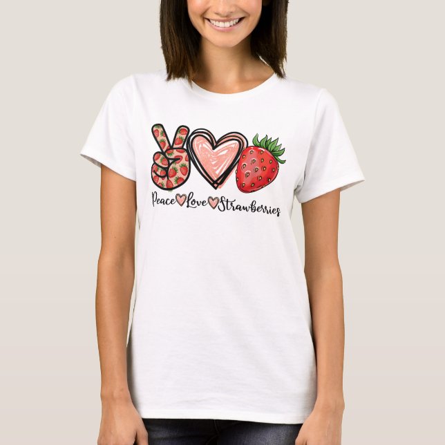 T-shirt Peace Love Farmer fraises Lover (Devant)