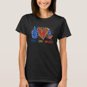 T-shirt Peace Love Firework Drapeau américain 4 juillet