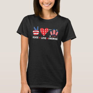 T-shirt Peace Love Fireworks Freedom America flag USA 4th