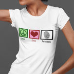 T-shirt Peace Love Forensics<br><div class="desc">Si vous trouvez la science légale fascinante, c'est le design parfait. Il comporte un signe de paix, un coeur et une empreinte digitale.</div>