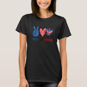 T-shirt Peace Love Freedom 4 juillet Us Feu d'artifice du 