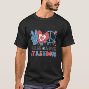T-shirt Peace Love Freedom America USA Drapeau Super 4e de