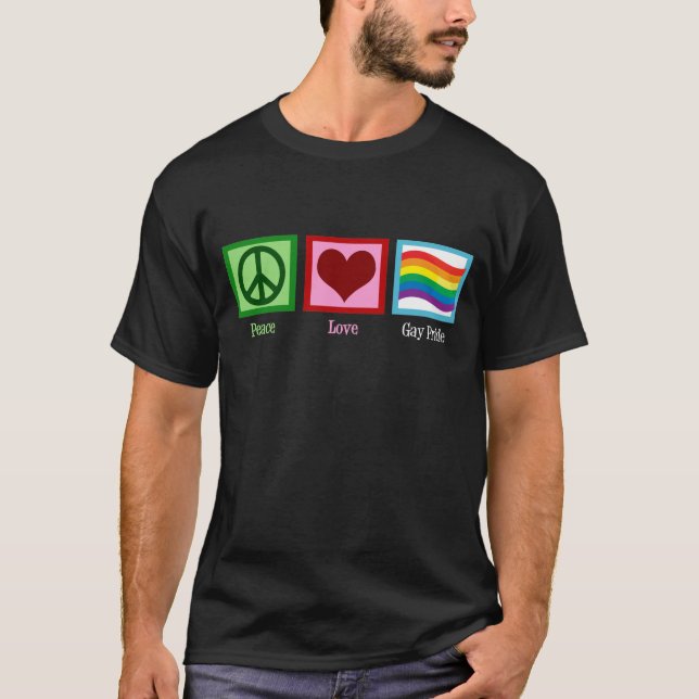 T-shirt Peace Love Gay pride Parade drapeau arc-en-ciel (Devant)