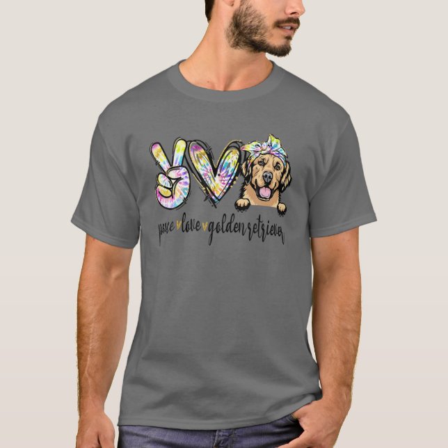 T-shirt Peace Love Golden-Retriever Funny Chien Maman mama (Devant)
