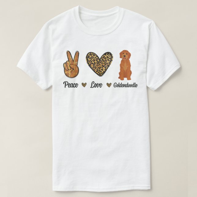 T-shirt Peace Love Goldendoodle Leopard Lover Animaux de c (Design devant)